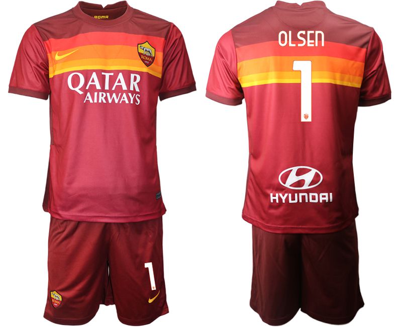 Men 2020-2021 club AS Roma home #1 red Soccer Jerseys